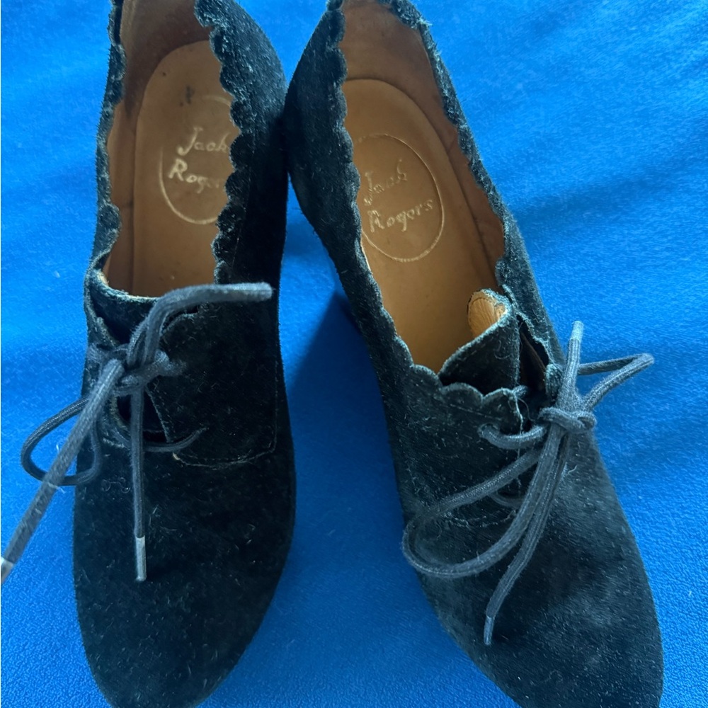 Jack Rogers Black Suede Scalloped Lace-Up Heels